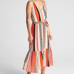 Gap Strappy Tiered Midi Dress Multi Stripe Size S